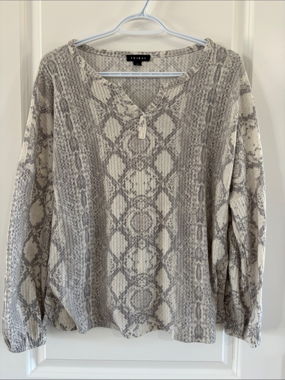 Tribal Neutral Snake-Print Long Sleeve Knit Top